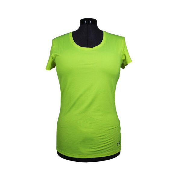 Under Armour women's heatgear semi fitted short sleeve neon running shirt M - Picture 1 of 13